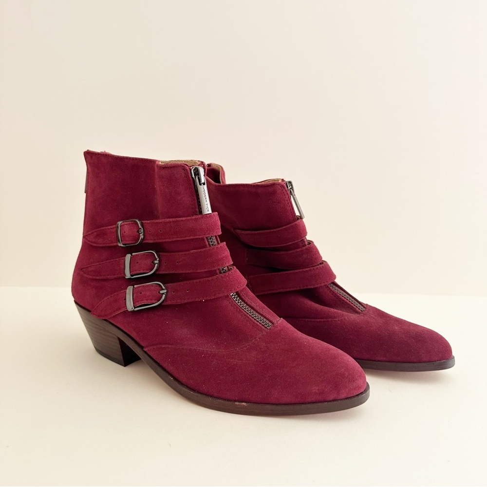 Modern Vice Suede Red Jasper ankle 3 Buckle booties